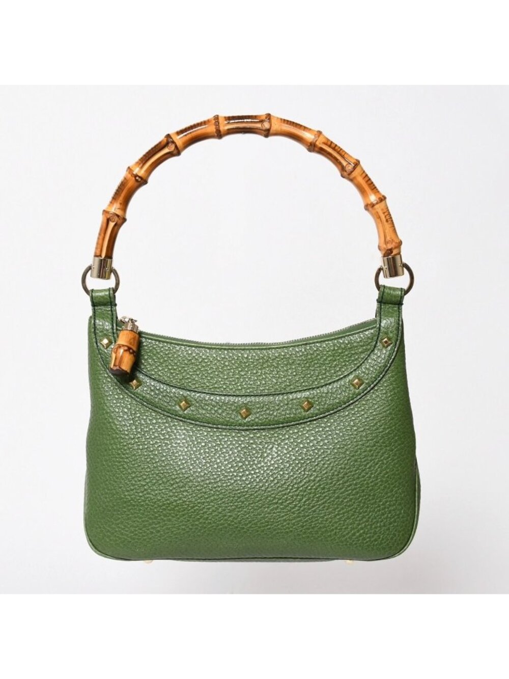Gucci Bamboo Anita Hobo Handbag Leather Studs Green Gold